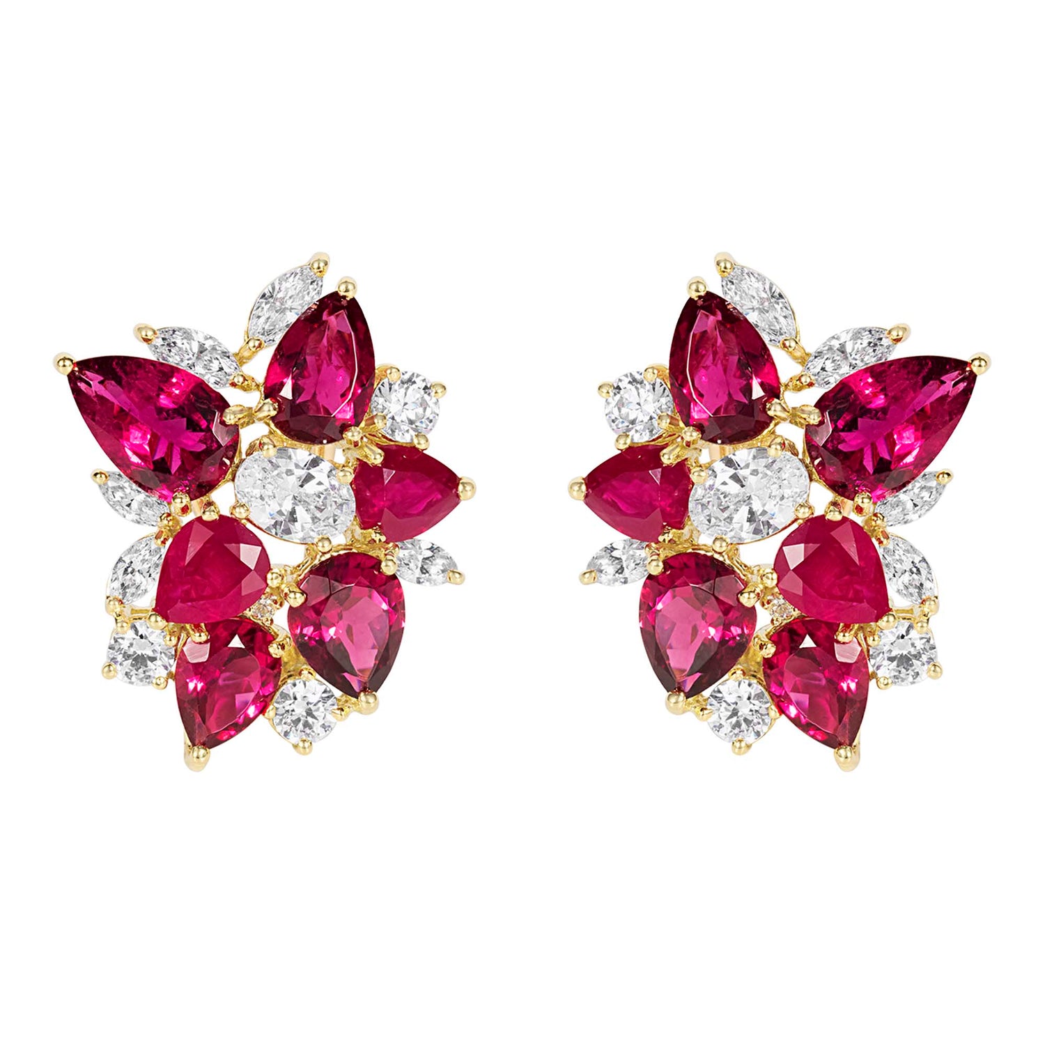 Earrings - Ruby, Rubellite, Crystal and Diamond | Singhvi Jewels
