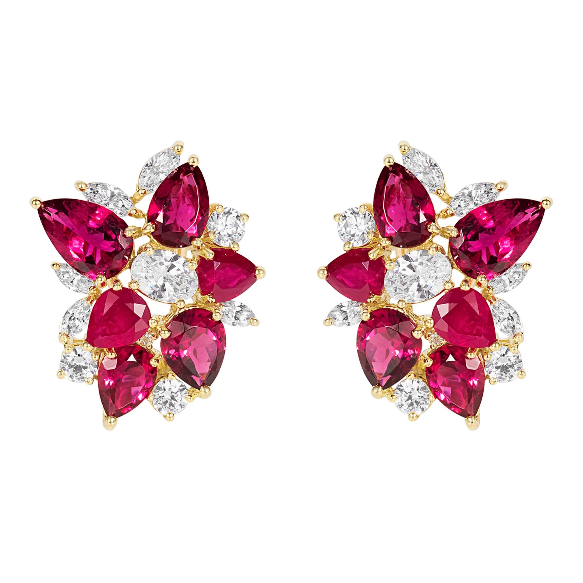 Earrings - Ruby, Rubellite, Crystal and Diamond | Singhvi Jewels