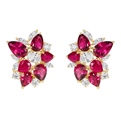 Earrings - Ruby, Rubellite, Crystal And Diamond