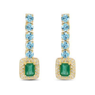 Earrings - Blue Topaz, Emerald And Diamond