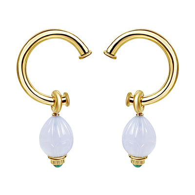 Earrings - Chalcedony And Emerald