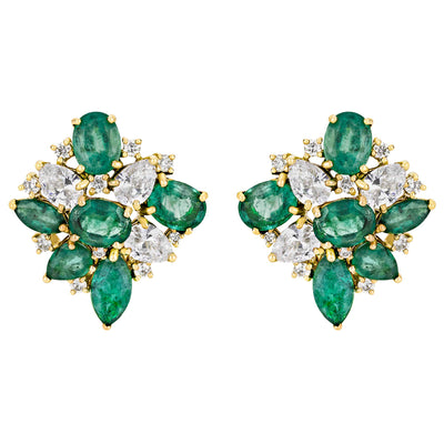 Earrings - Emerald, Diamond And Crystal