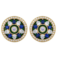Earrings - Cubic Zirconia, Blue Sapphire and Diamond