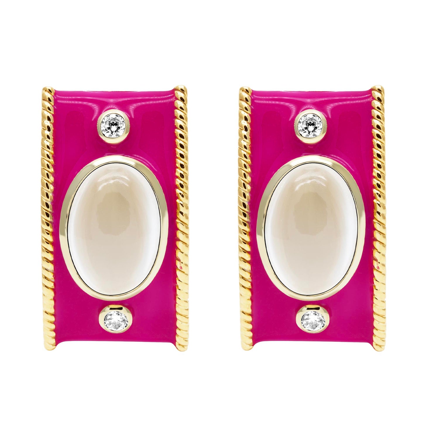 Earrings - Moonstone &amp; Diamond (Enamel) | Singhvi Jewels