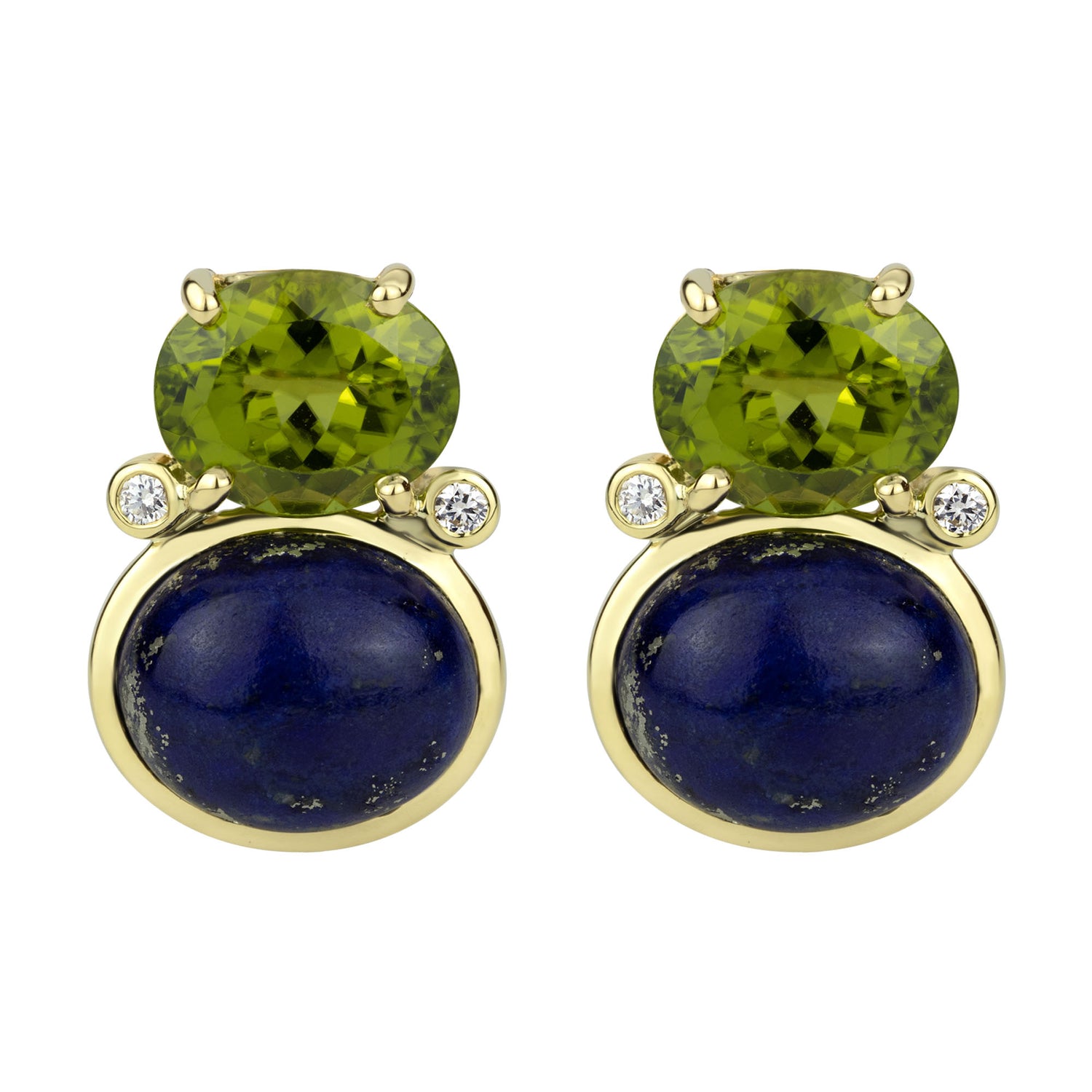 Earrings - Peridot, Lapis Lazuli And Diamond (2300E) | Singhvi Jewels