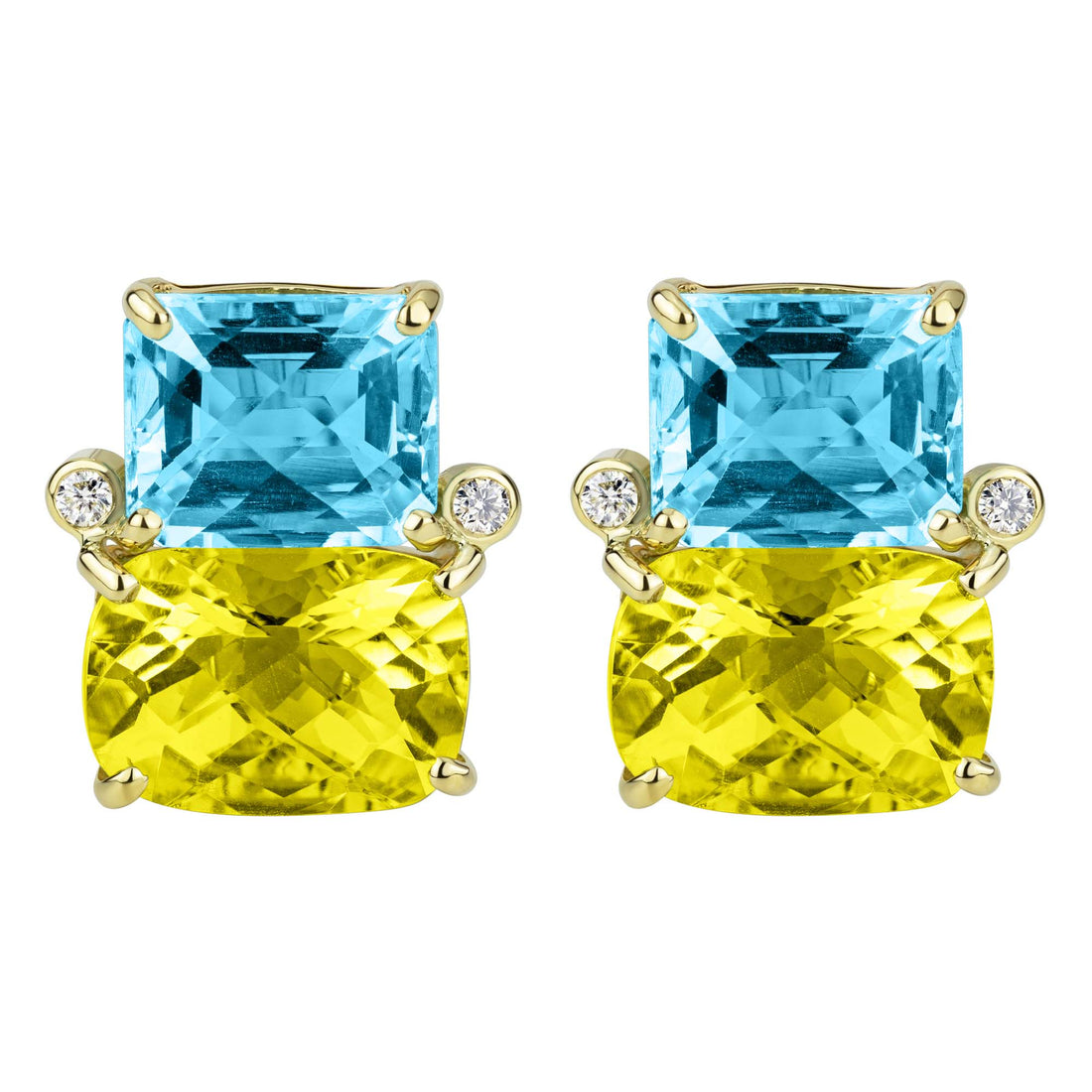 Earrings - Blue Topaz, Lemon Quartz And Diamond