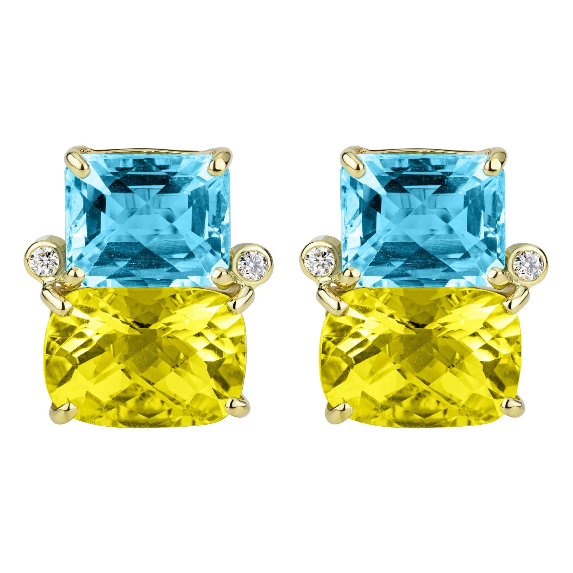 Earrings - Blue Topaz, Lemon Quartz And Diamond
