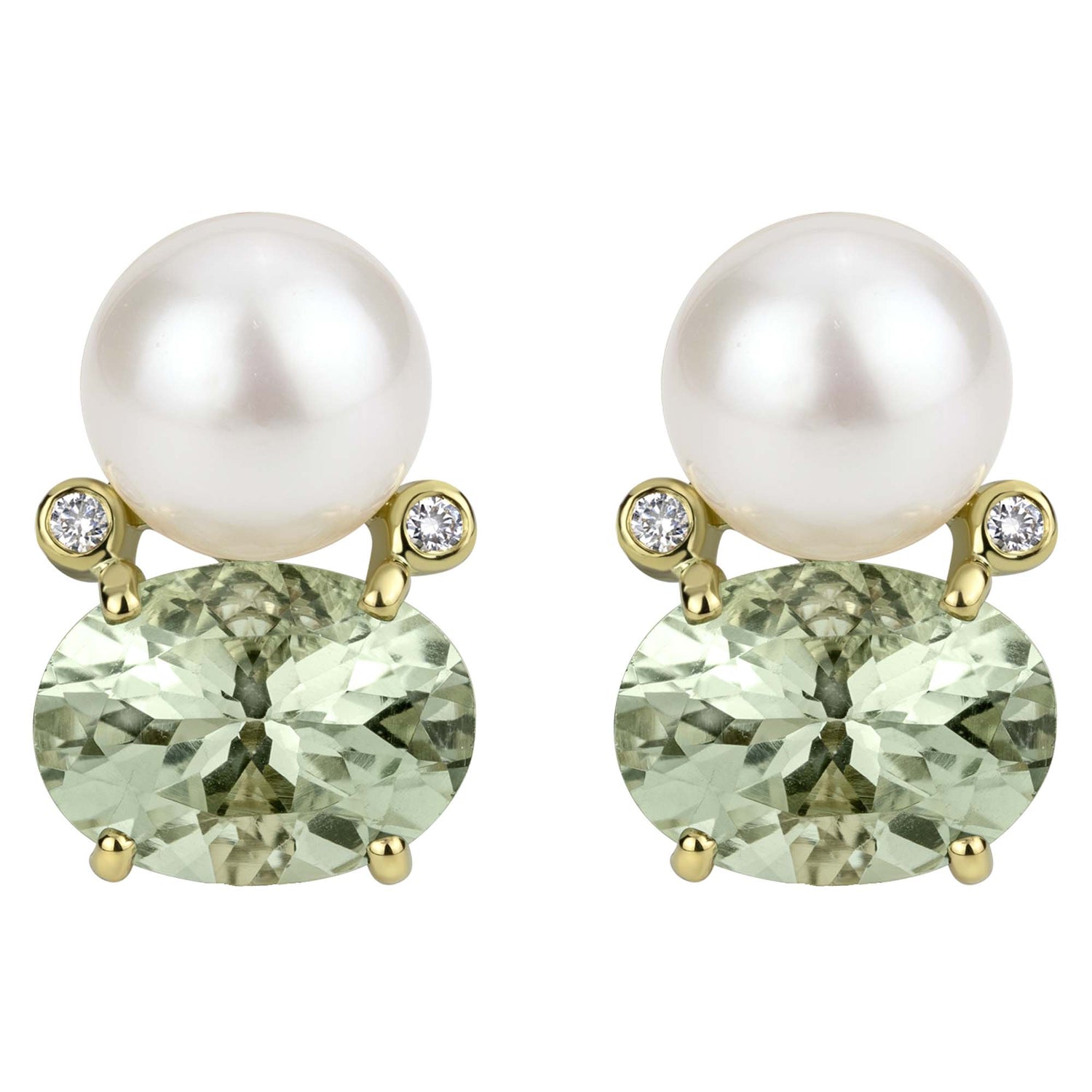 Earrings - South Sea Pearl, Green Quartz And Diamond (2302C)