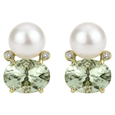 Earrings - South Sea Pearl, Green Quartz And Diamond (2302C)