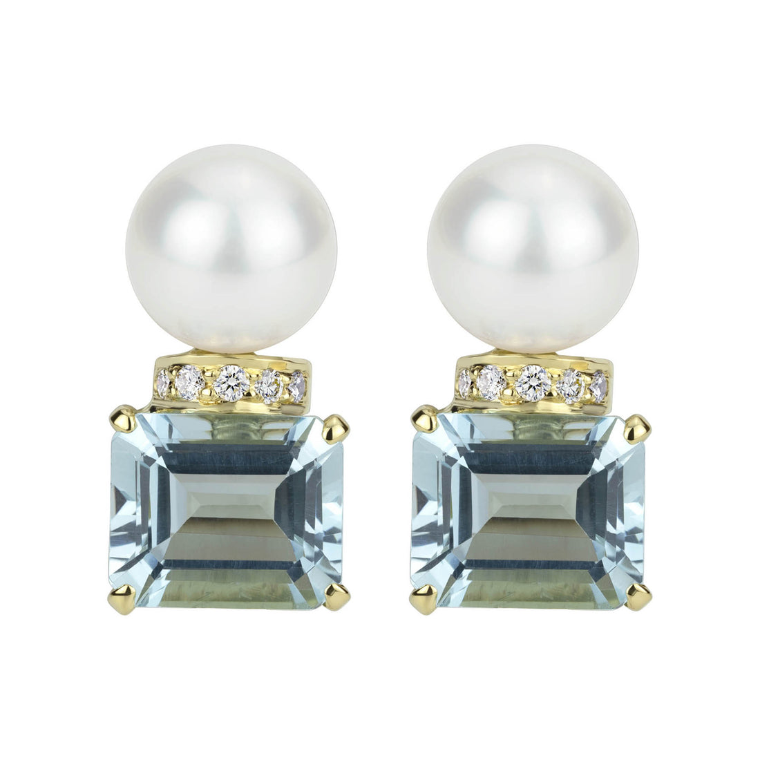Earrings - Aquamarine, South Sea Pearl and Diamond | Singhvi Jewels