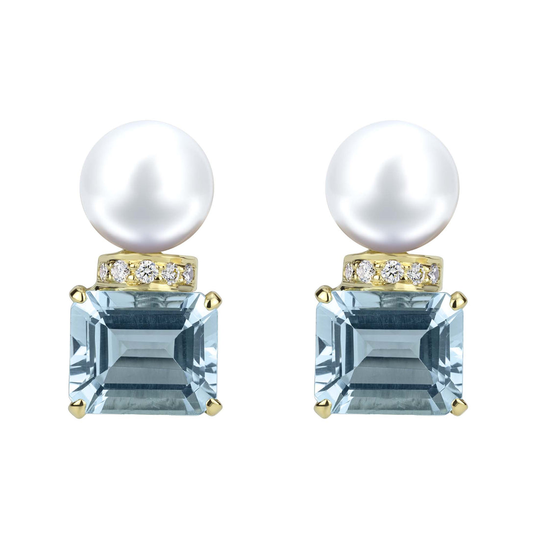 Earrings - Aquamarine, South Sea Pearl And Diamond
