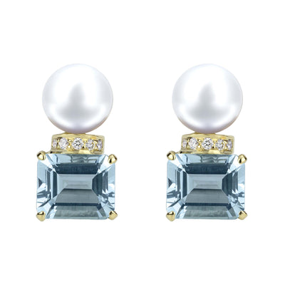 Earrings - Aquamarine, South Sea Pearl And Diamond
