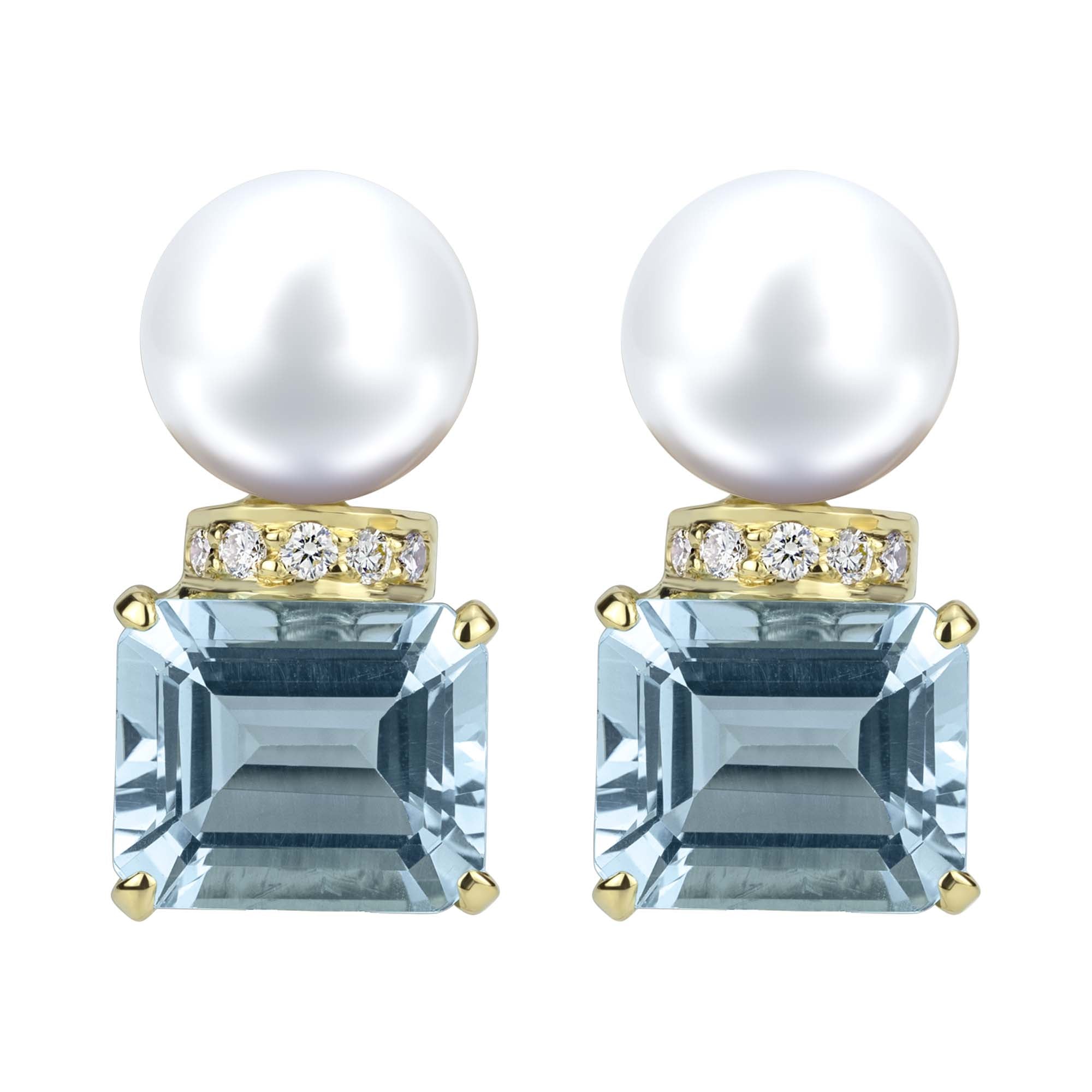 Earrings - South Sea Pearl, Aquamarine And Diamond (2303A)