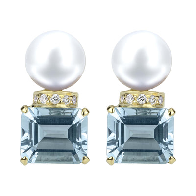Earrings - South Sea Pearl, Aquamarine And Diamond (2303A)