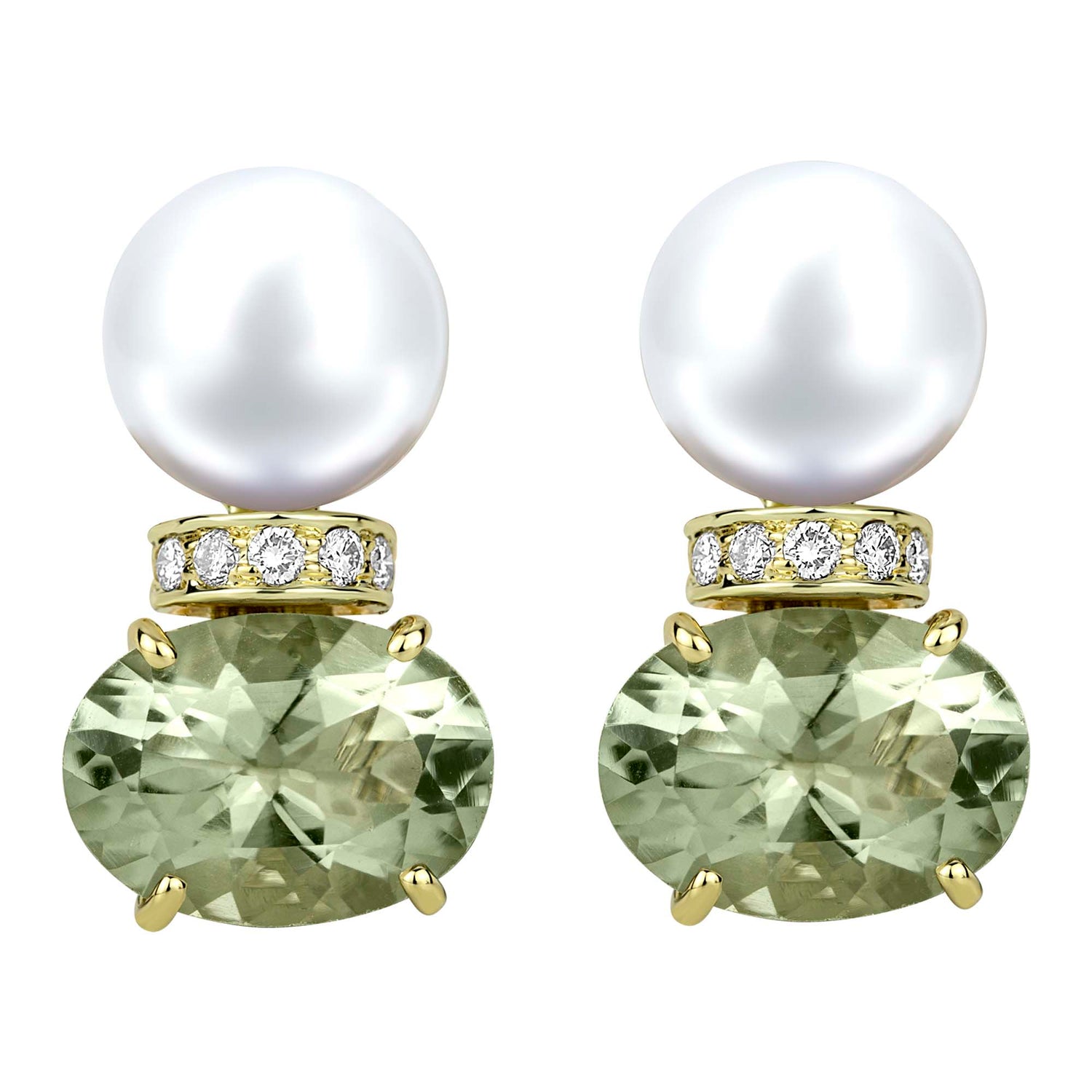 Repair - Earrings - South Sea Pearl, Green Quartz and Diamond (2310B)