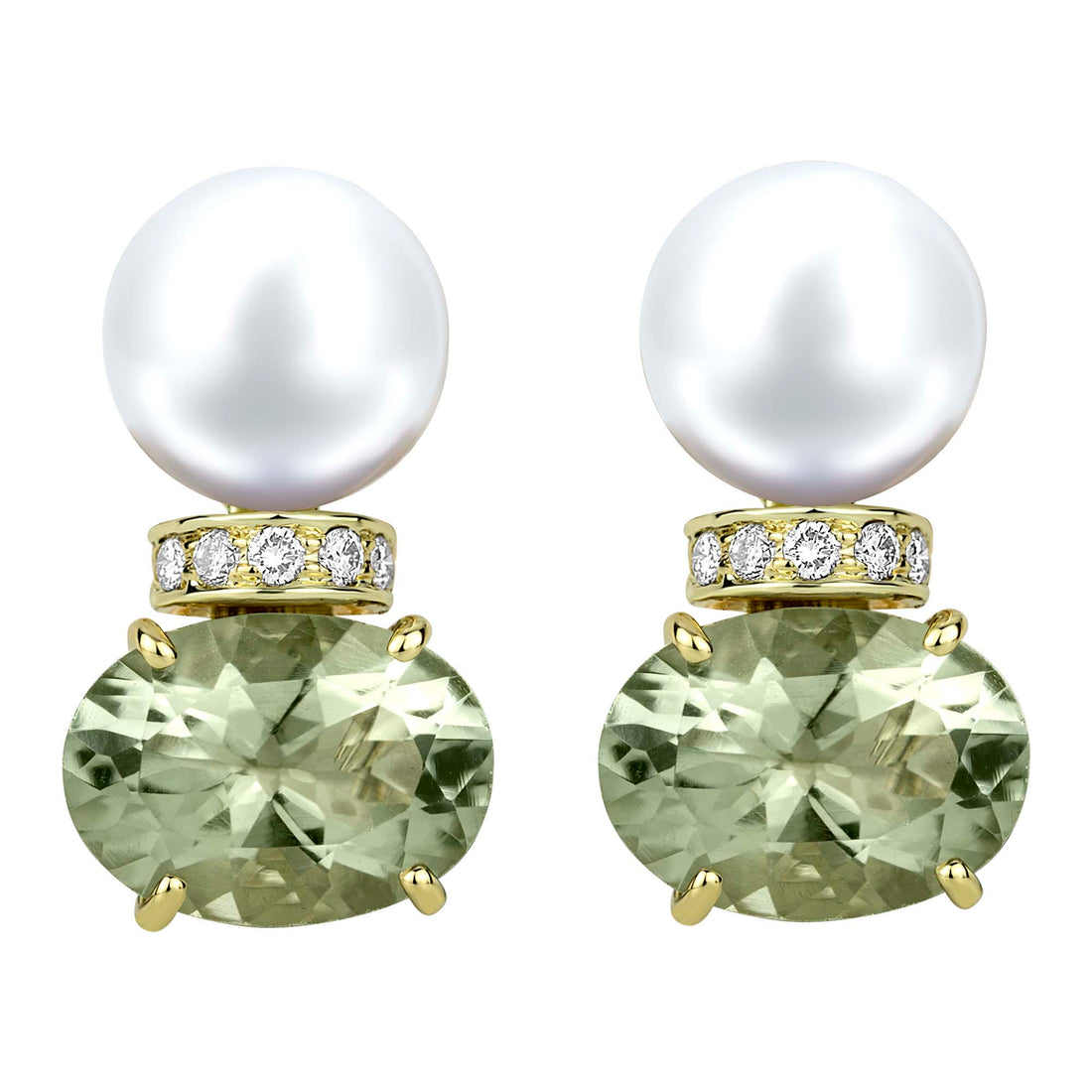 Earrings - South Sea Pearl, Green Quartz And Diamond