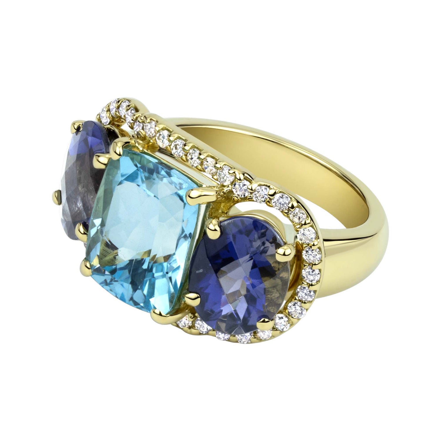 Ring - Blue Topaz, Iolite And Diamond (2331A) | Singhvi Jewels