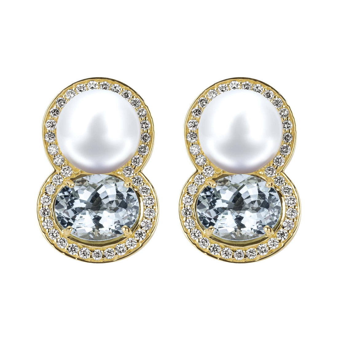 Earrings - South Sea Pearl, Aquamarine And Diamond