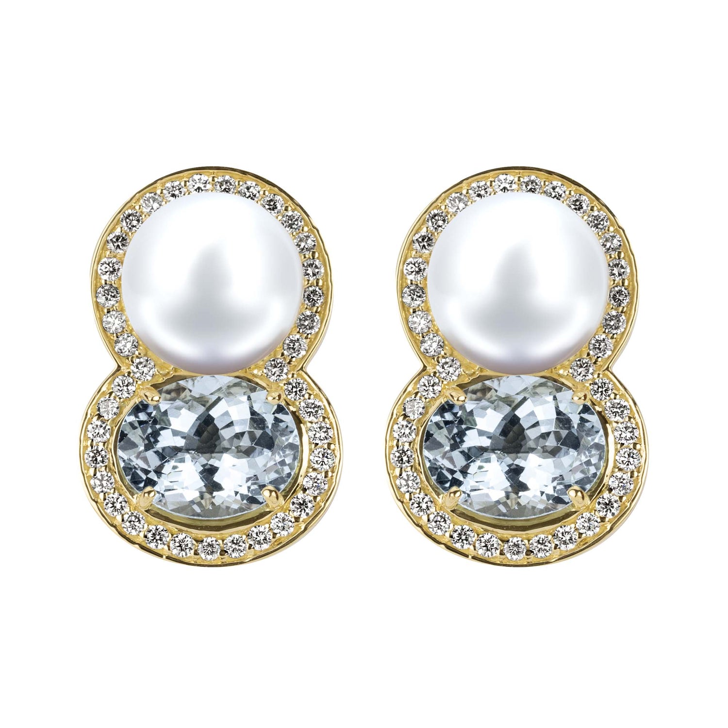 Earrings - South Sea Pearl, Aquamarine And Diamond