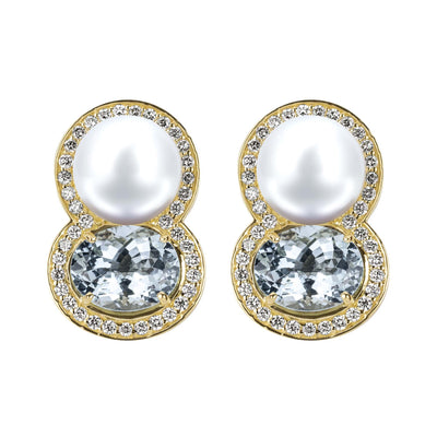 Earrings - South Sea Pearl, Aquamarine And Diamond