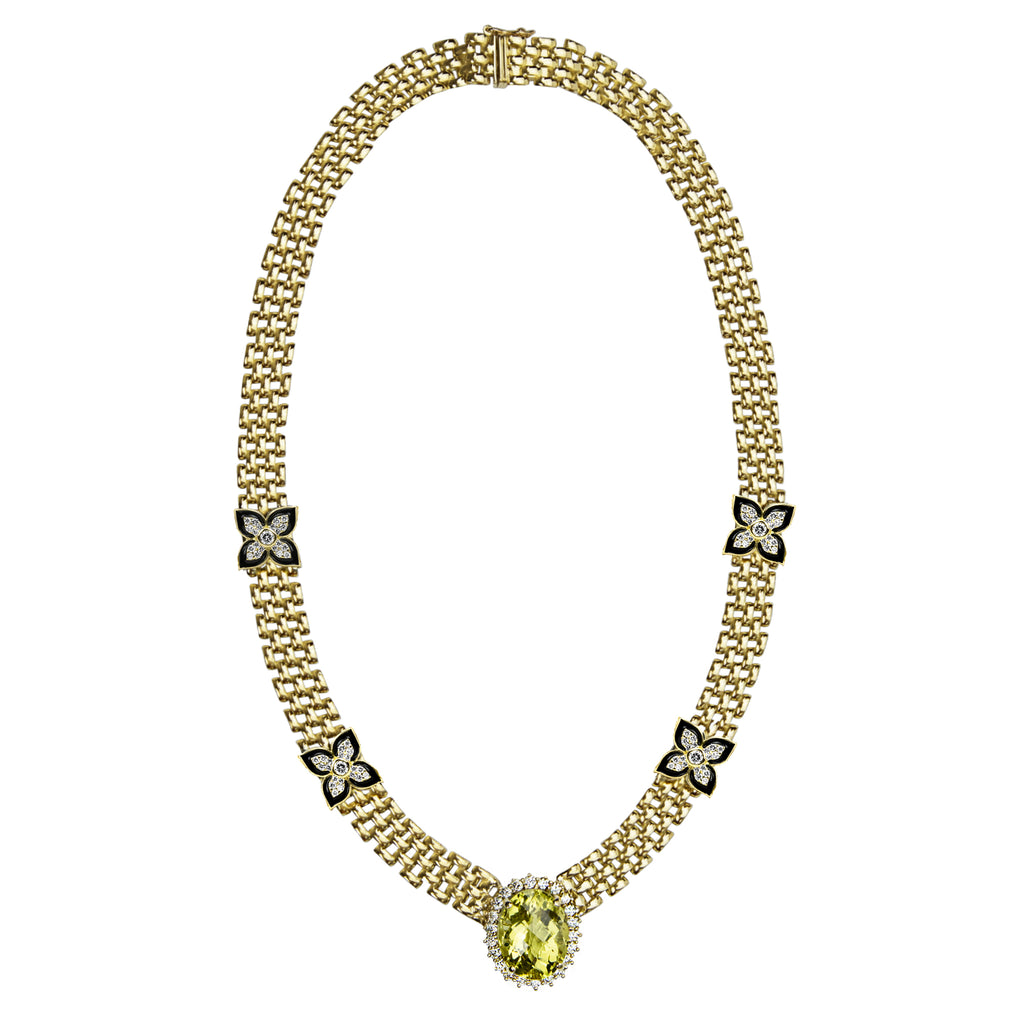 Necklace - Lemon Quartz And Diamond (enamel) (2362A)