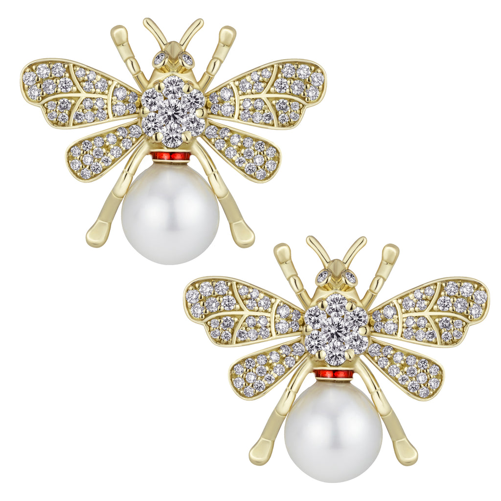 Earrings - South Sea Pearl And Diamond (enamel) (2374A)