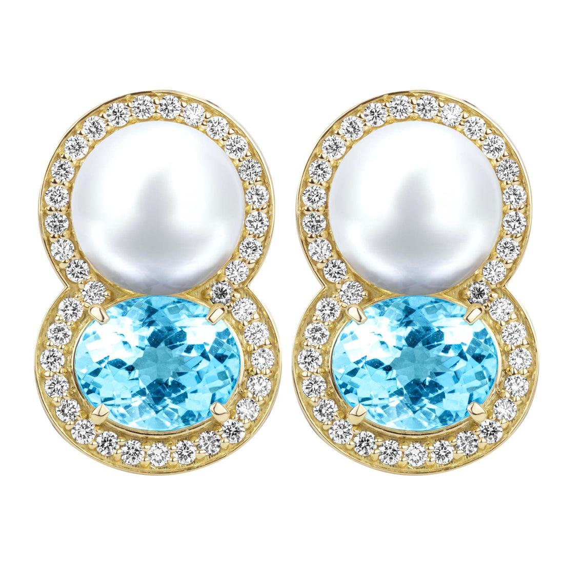 Earrings - Blue Topaz, South Sea Pearl And Diamond