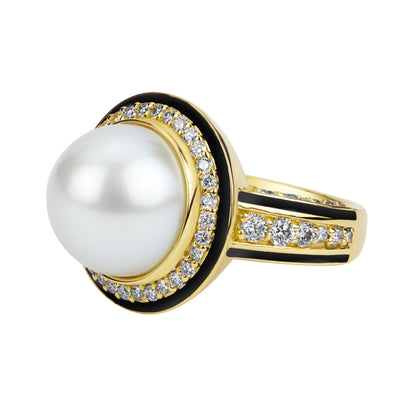 Ring - South Sea Pearl and Diamond (Enamel) | Singhvi Jewels
