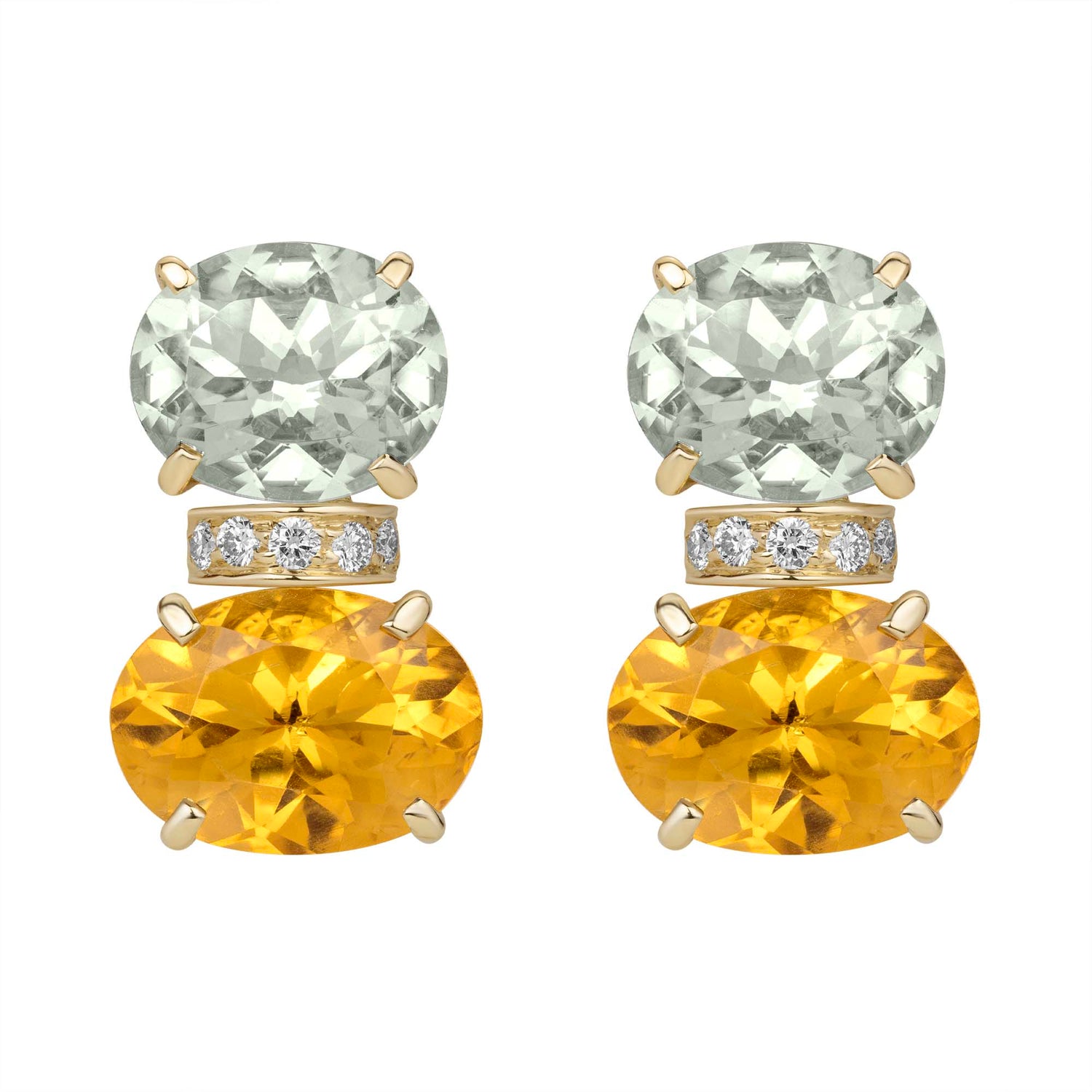 Earrings - Green Quartz, Citrine And Diamond (2382C) | Singhvi Jewels