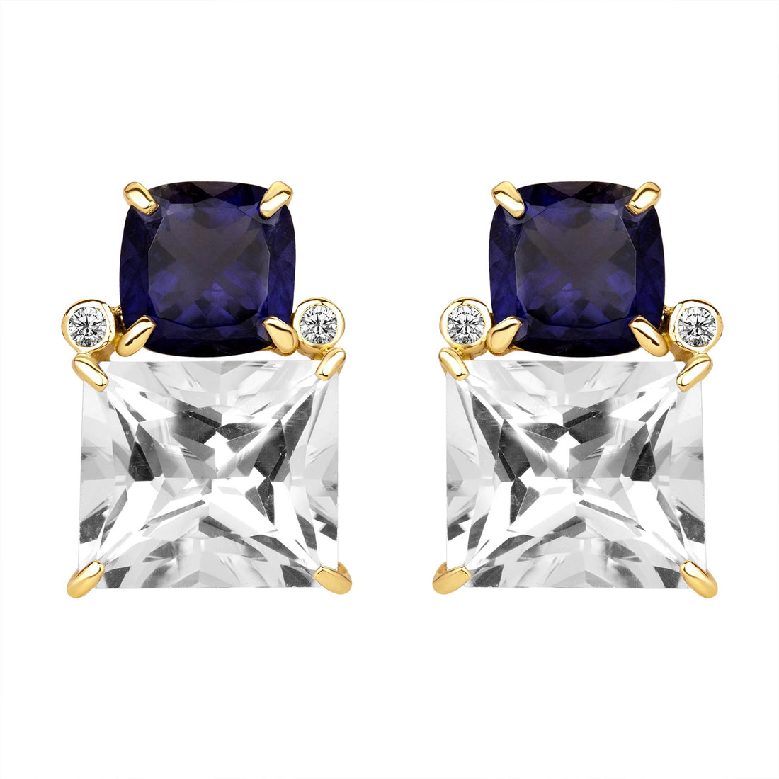 Earrings - Iolite, Crystal and Diamond | Singhvi Jewels