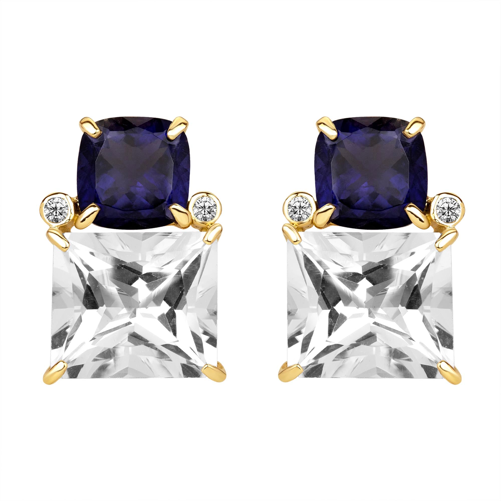 Earrings - Iolite, Crystal and Diamond | Singhvi Jewels