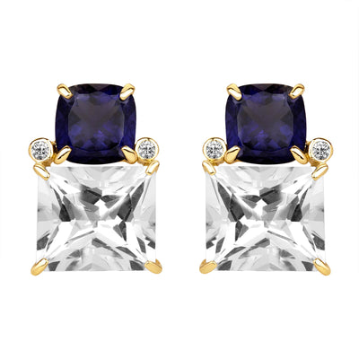 Earrings - Iolite, Crystal And Diamond