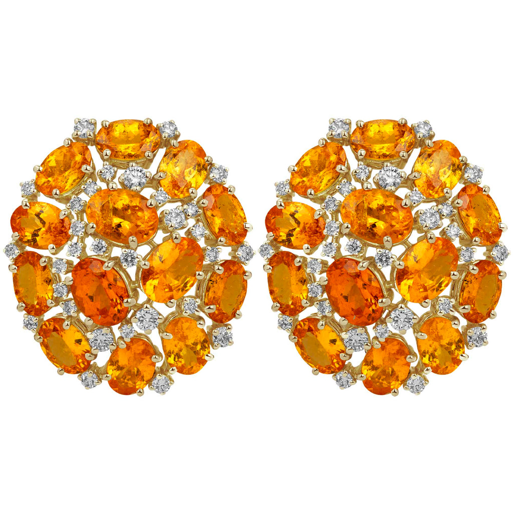 Earrings - Orange Garnet And Diamond