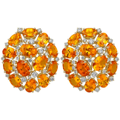 Earrings - Orange Garnet And Diamond