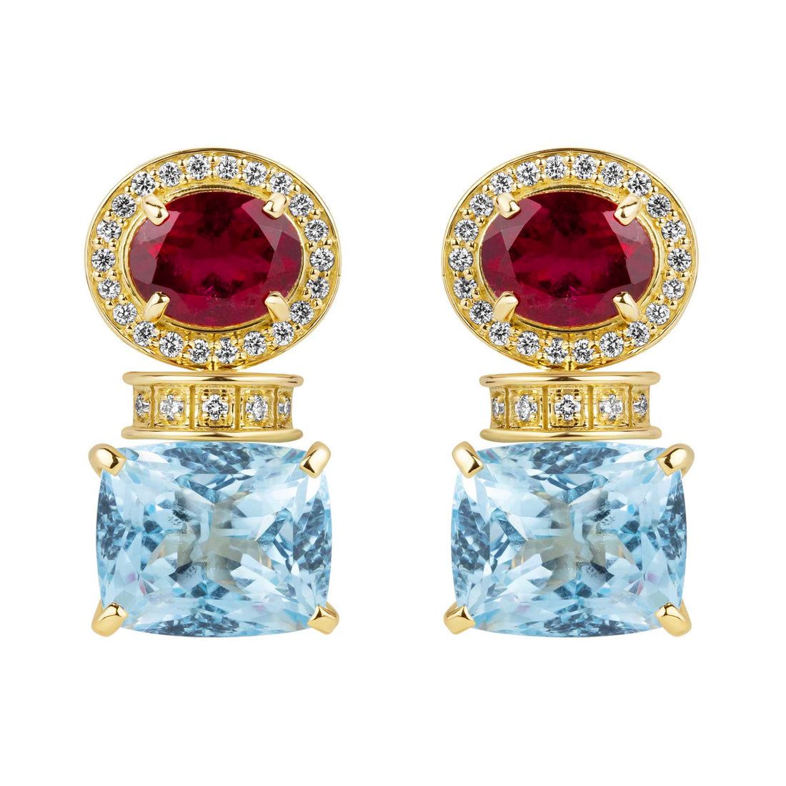 Earrings - Rubellite, Blue Topaz and Diamond | Singhvi Jewels