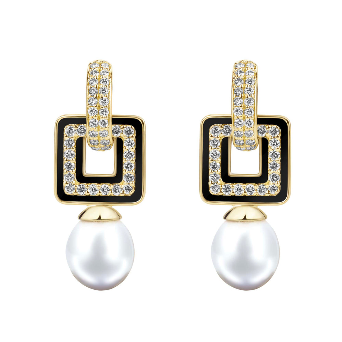 Earrings - South Sea Pearl And Diamond (Enamel)