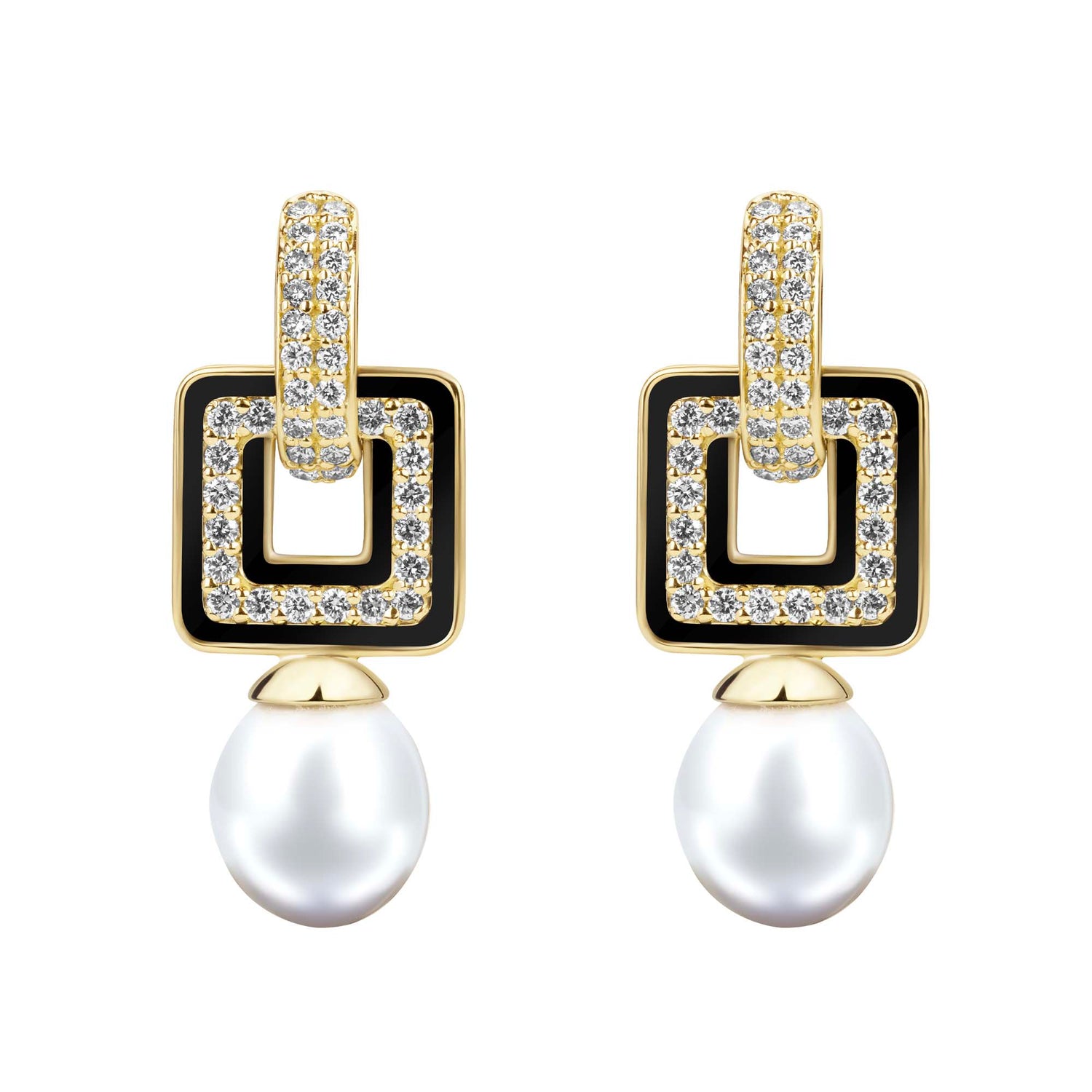 Earrings - South Sea Pearl And Diamond (Enamel)