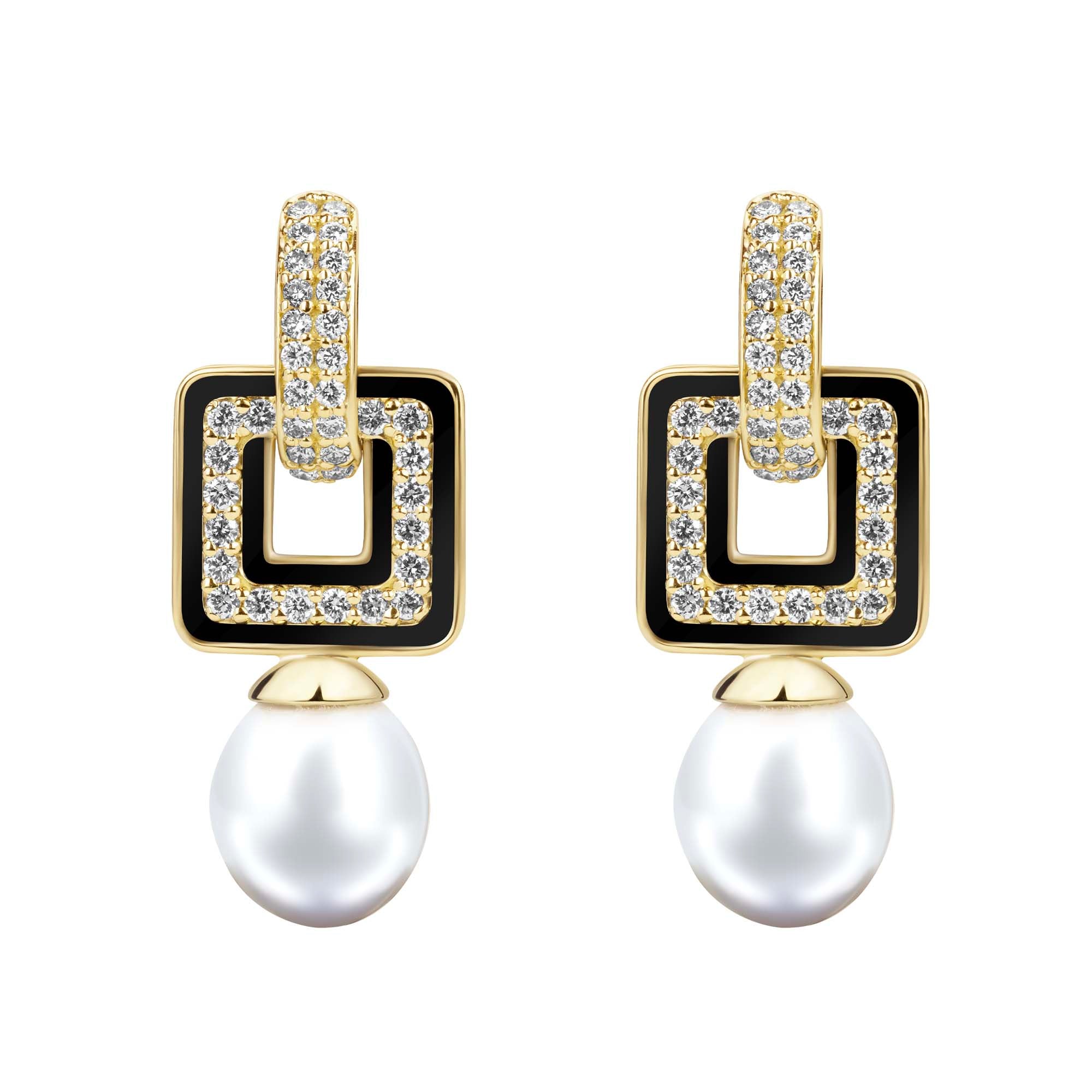 Earrings - South Sea Pearl And Diamond (Enamel)