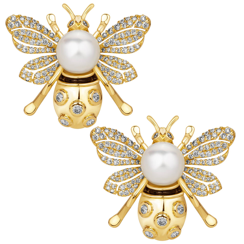 Earrings - South Sea Pearl And Diamond (enamel) (2392B)