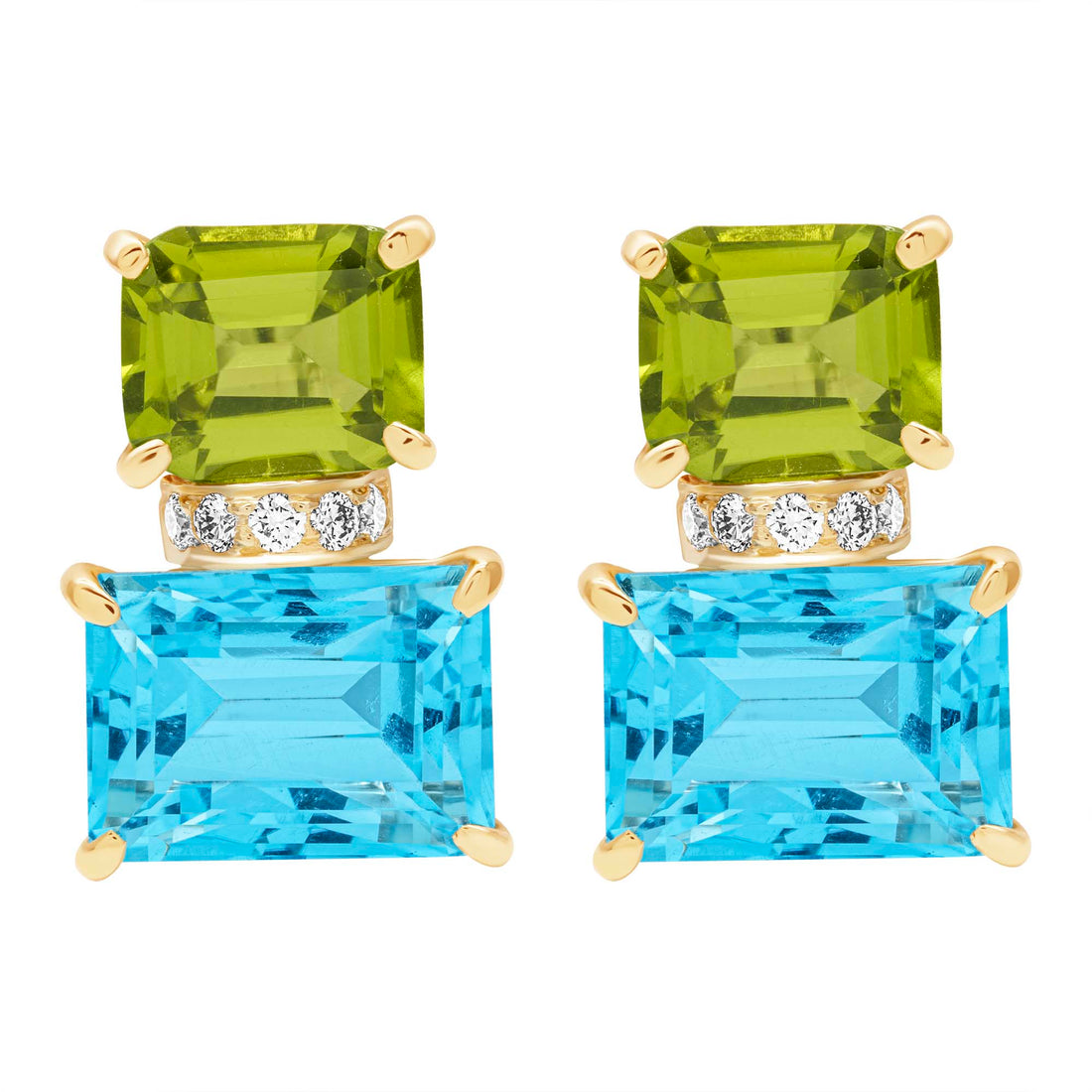 Earrings - Peridot, Blue Topaz And Diamond