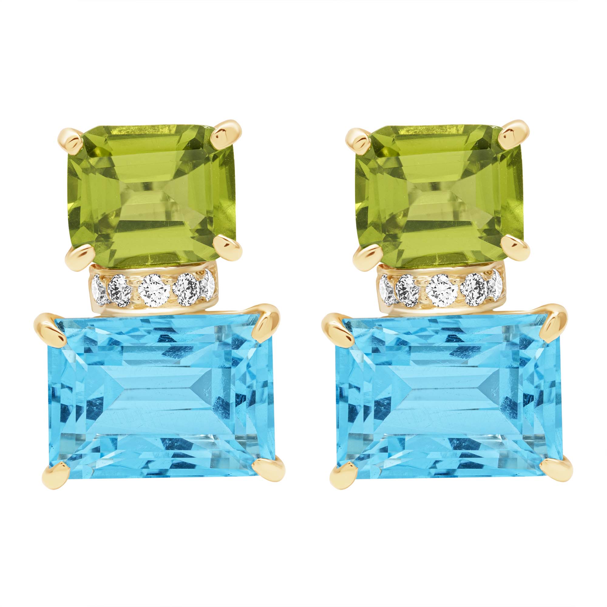 Earrings - Peridot, Blue Topaz And Diamond