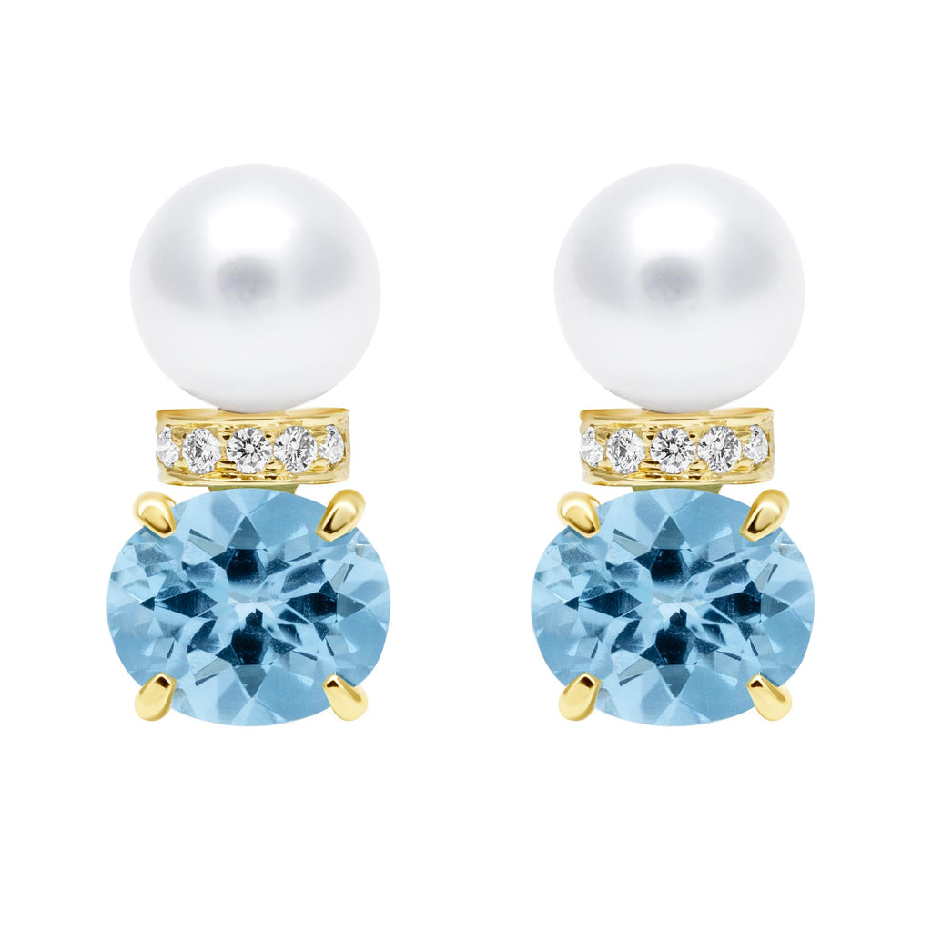 Earrings - Southsea Pearl, Bluetopaz And Diamond (2410D)