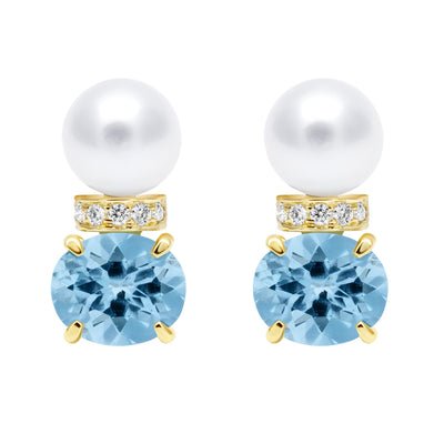 Earrings - South Sea Pearl, Blue Topaz And Diamond