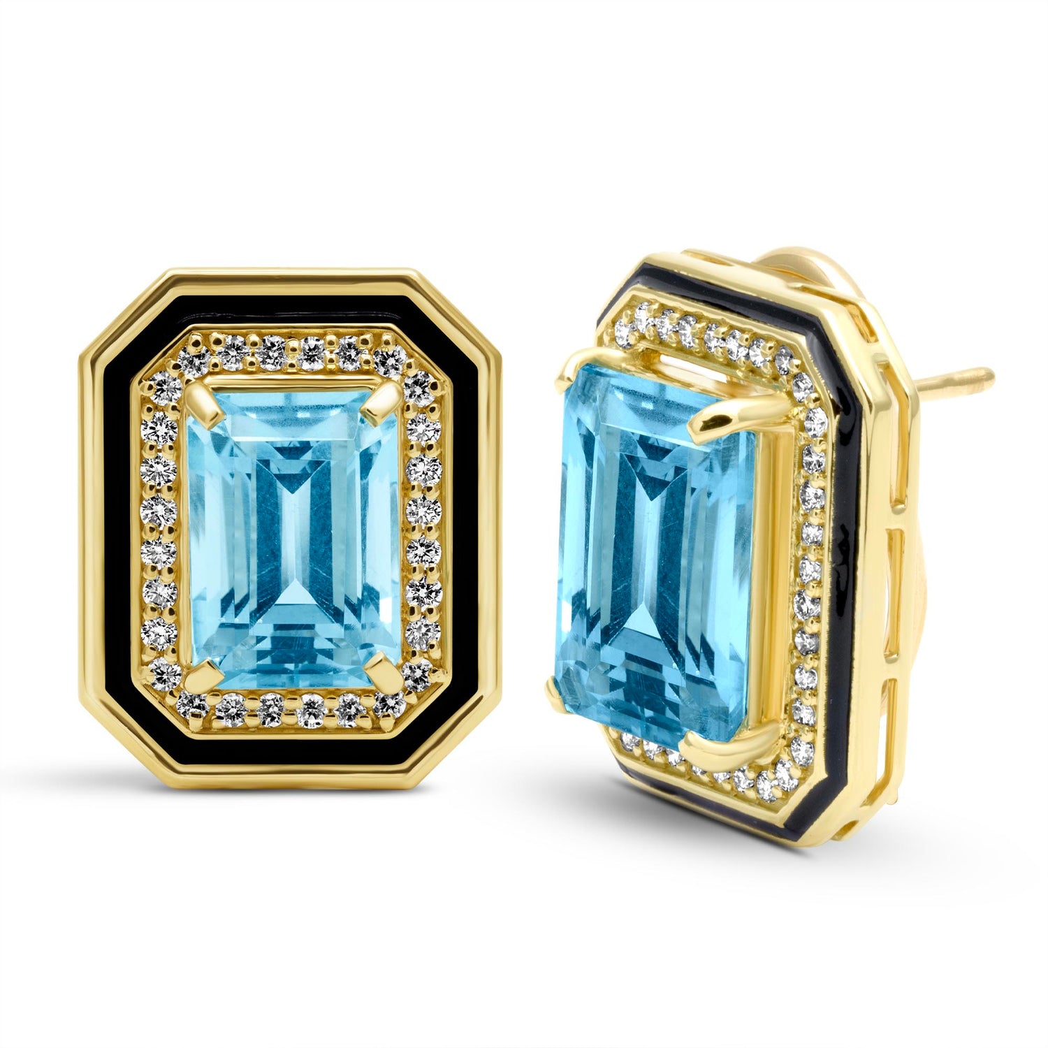 Earrings - Blue Topaz And Diamond (Enamel) (2437E)