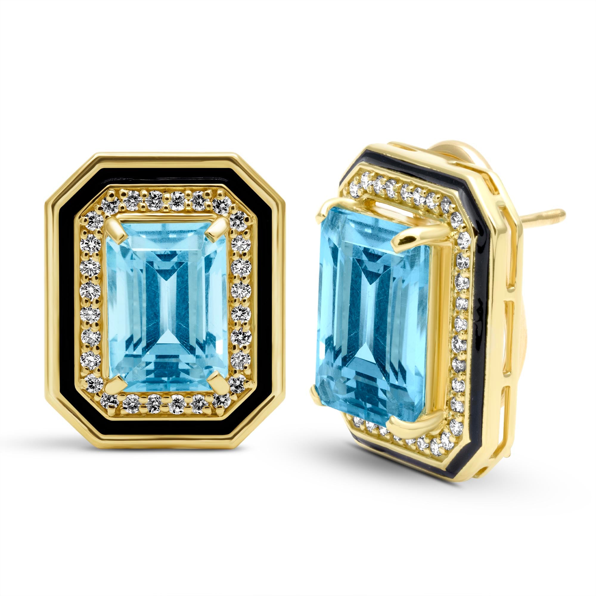 Earrings - Blue Topaz And Diamond (Enamel) (2437E)