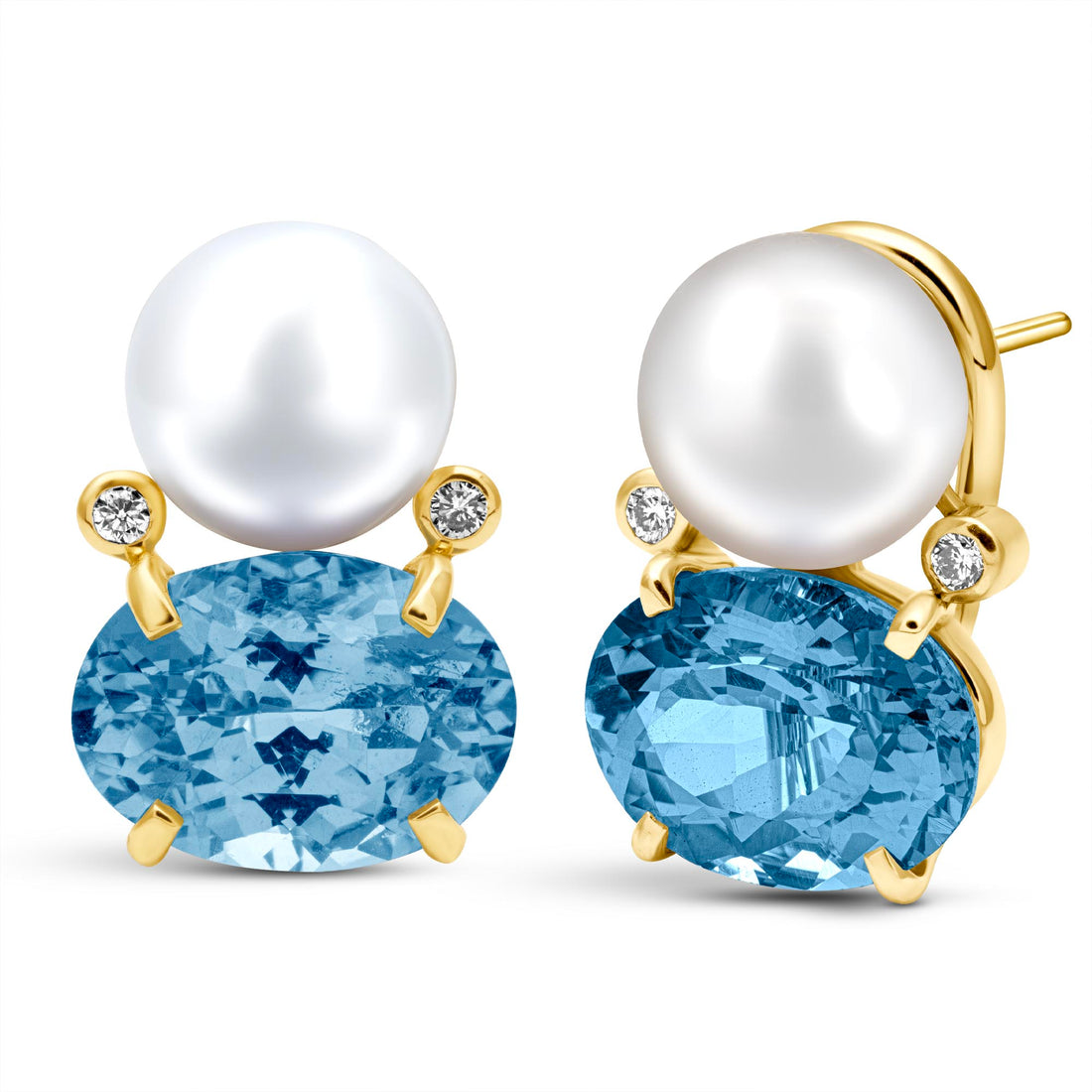 Earrings - South Sea Pearl, Blue Topaz And Diamond