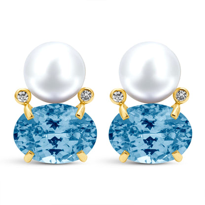 Earrings - South Sea Pearl, Blue Topaz And Diamond | Singhvi Jewels