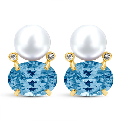 Earrings - South Sea Pearl, Blue Topaz And Diamond