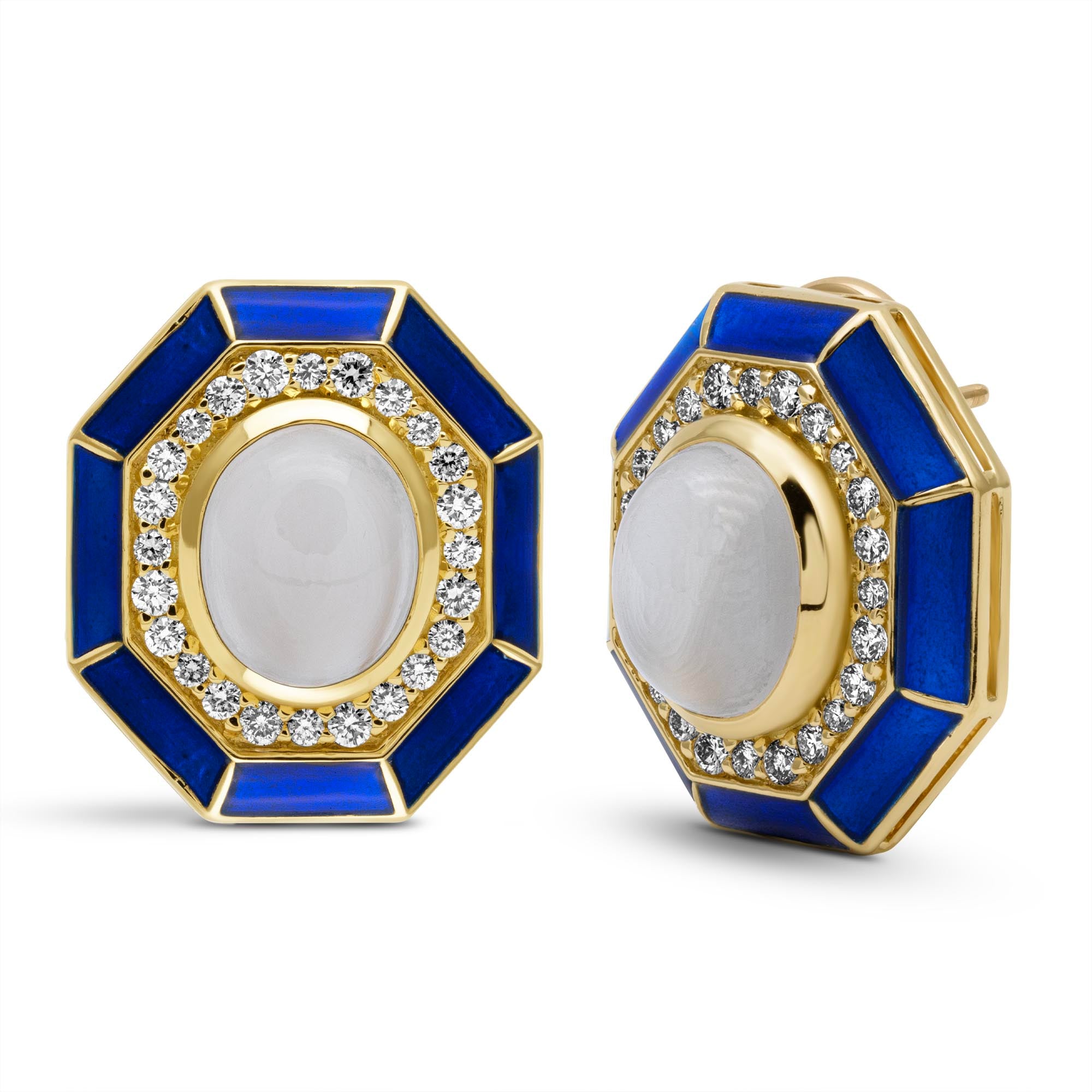 Earrings - Moonstone And Diamond (Enamel) (2440B)