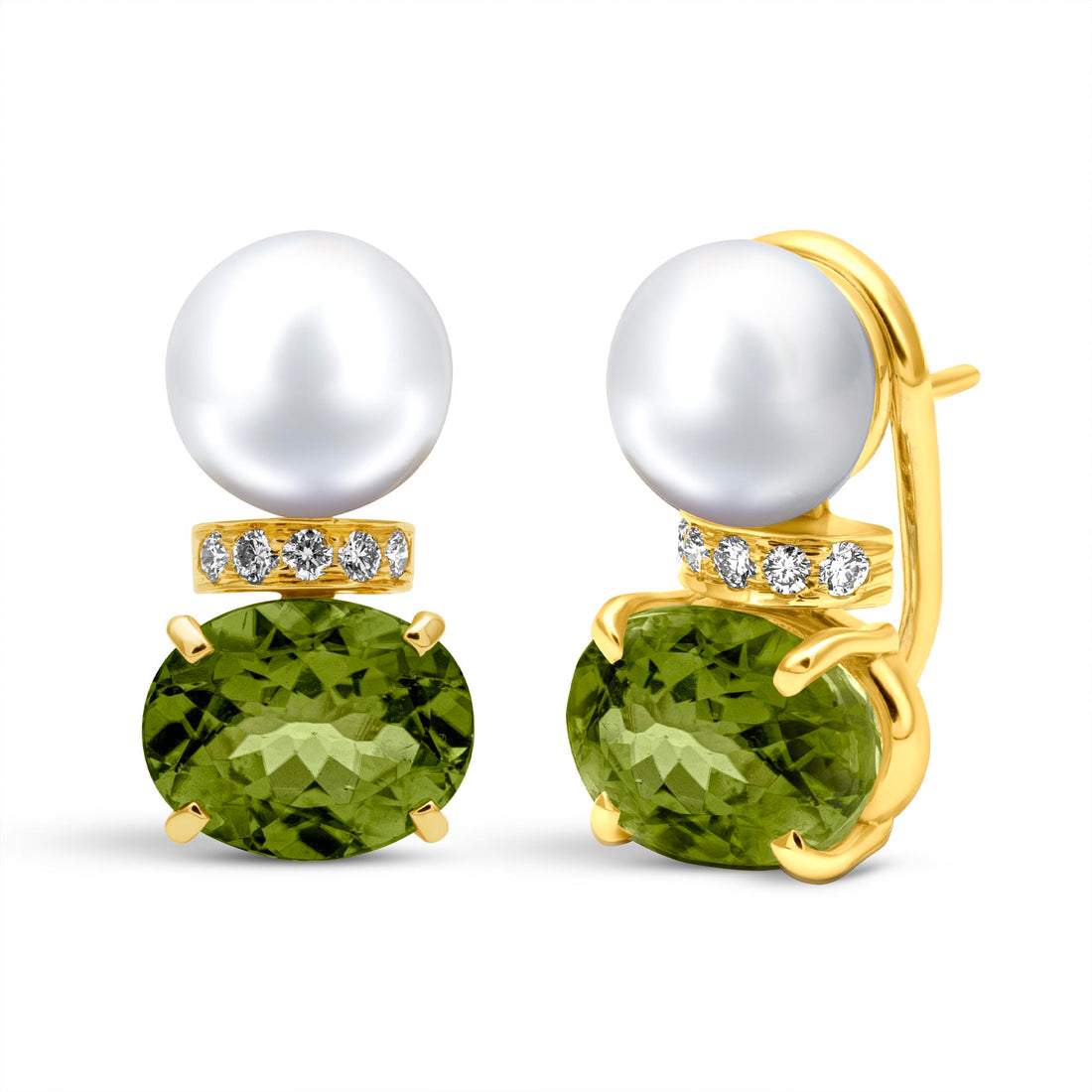 Earrings - South Sea Pearl, Peridot And Diamond